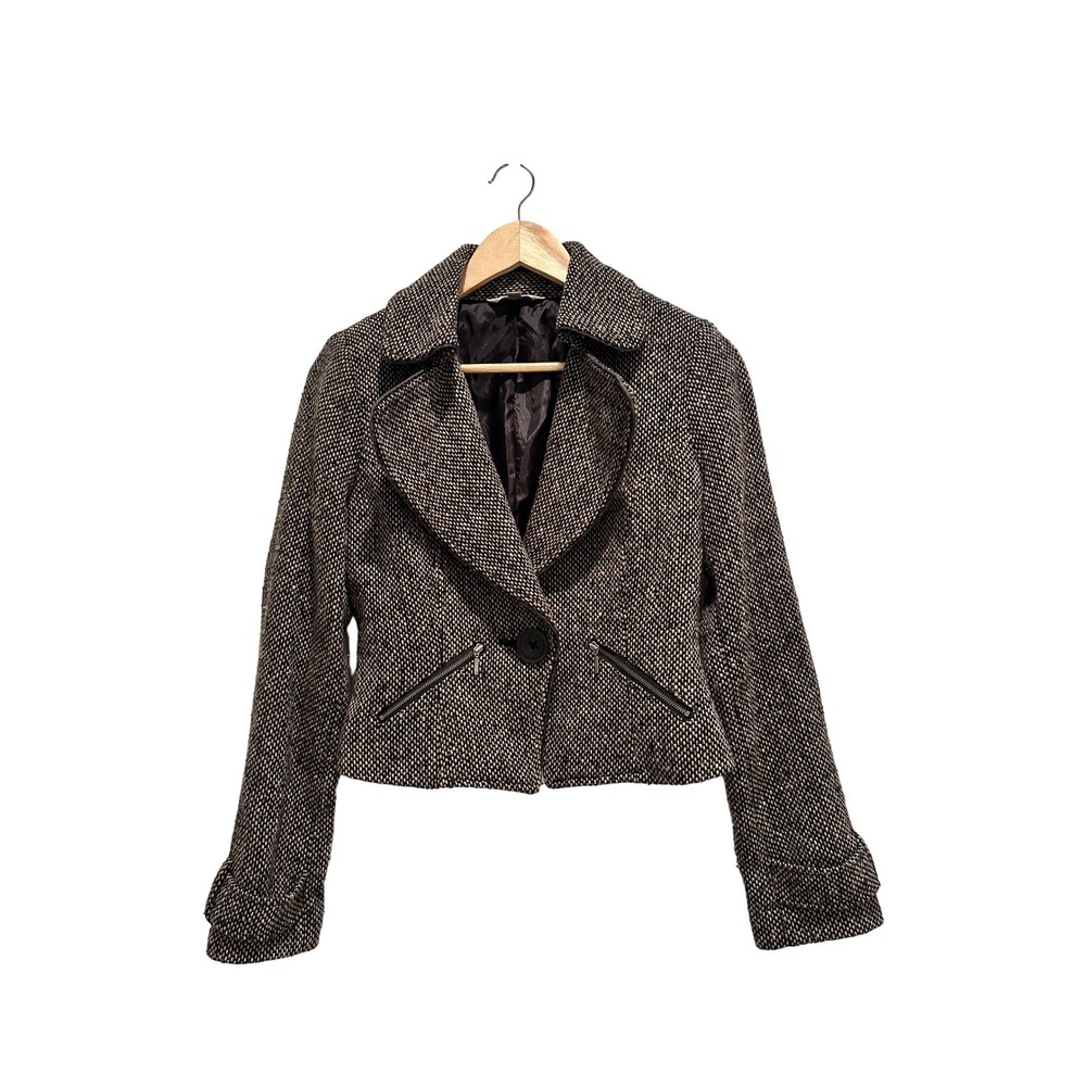 Cabi‎ Cropped Tweed Blazer Jacket 2 Wool Academia Vintage Workwear Minimalist